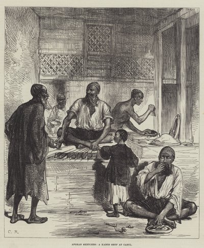 Croquis afghans, une boutique de kebab à Kaboul - Sir John Charles Robinson